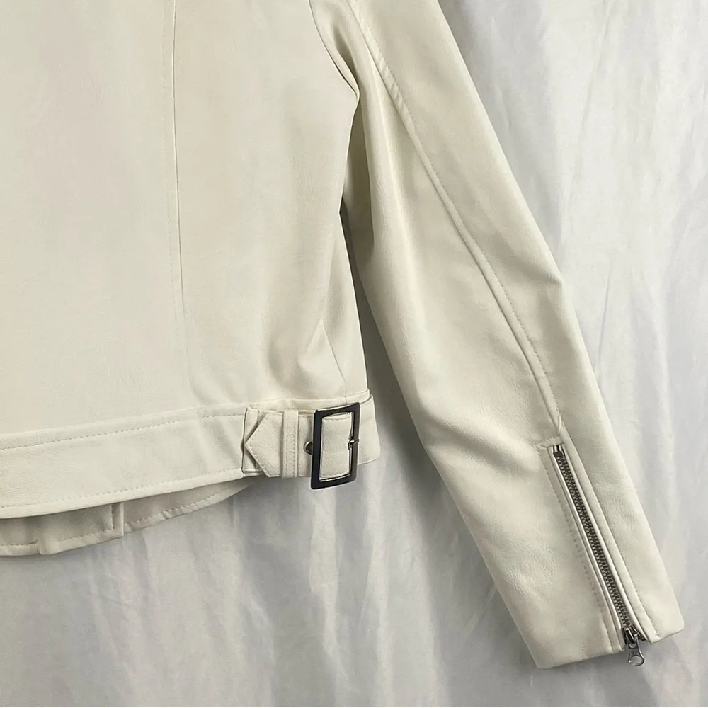 Love Tree White Vegan Leather Moto Zipper Jacket Size Large - Picture 16 of 16
